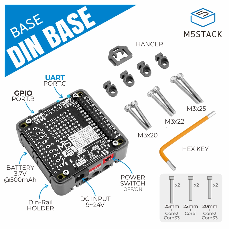 M5Stack Core2 - Base Din oficial M5Stack com bateria